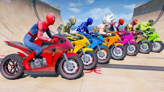 SPIDERMAN MOTORCYCLE RAMP CHALLENGE  CONE TRAP BRIDGE [upl. by Rica597]