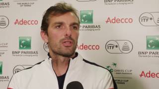 Julien Benneteau FRA looks ahead to Serbia semifinal [upl. by Ahsinod644]