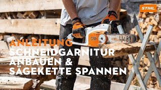 STIHL Motorsäge MSE 170 Schiene und Kette montieren Sägekette spannen  STIHL Anleitung [upl. by Leinahtam]