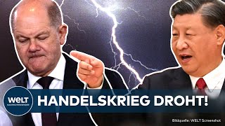 CHINAREISE Kanzler trifft Xi Jinping  Scholz und deutsche Autobauer in HandeslskriegZwickmühle [upl. by Bricker]