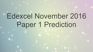 2016 NOVEMBER Edexcel Maths GCSE Predicted Paper for Higher Paper 1 Non Calculator Exam 1MAO1H [upl. by Riek412]