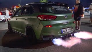 Best OF TUNED Hyundai i30N Engine Sounds  Accelerations Revs FLAMES [upl. by Ytirev840]