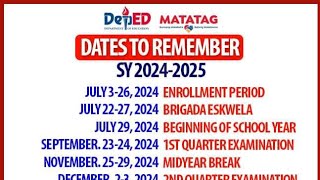 Dates to Remember DepEd Calendar of Activities for School Year 20242025DepEd Order No 009 s2024 [upl. by Ahseat725]