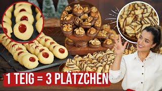 1 Teig  3 Plätzchen  lecker einfach und schnell verschiedene Kekse backen Plätzchenteller [upl. by Astto]