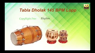 Dholak Tabla 145 BPM  Rhythm Loop  Copyright free [upl. by Thorlie]