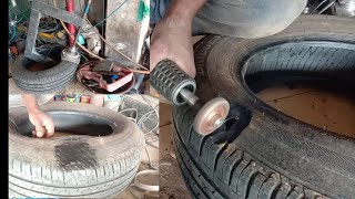 Tubeless tyre cut repair vulcanizing  Tyre puncture repair [upl. by Dweck976]