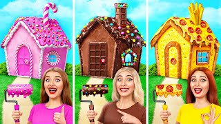 One Colored House Challenge  Sweets vs Chocolate vs Fast Food by Multi DO Smile [upl. by Arikehs]