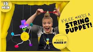 Kylee Makes a String Puppet  DIY Marionette Button Puppet  Crafts for Kids Video [upl. by Freytag303]