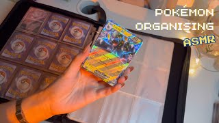 ASMR Pokémon card organising🃏whispering card shuffling plastic sounds [upl. by Syah]