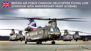 British Air Force Chinook helicopter flying low Chinook 40th Anniversary Paint Scheme [upl. by Aggappora]