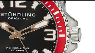 Stuhrling Original Mens 395 33TT11 Aquadiver Regatta Champion Quartz Watch with Red Bezel [upl. by Hughett]