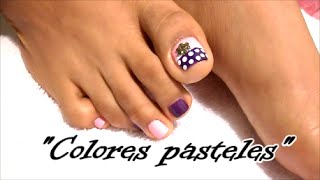 Paso a paso Decoración de Uñas para los Pies colores pastelesToe Nail art easy [upl. by Essenaj]