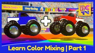 Learn Color Mixing with Monster Trucks  Educational Video for Kids by Brain Candy TV [upl. by Euqimod375]