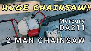 Mercury Kiekhaefer DA211 2 Cylinder 180cc 2 Man Huge Vintage Chainsaw with 4 foot bar running [upl. by Deni122]