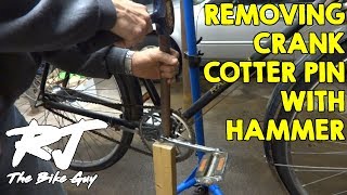 How To Remove Stuck Crank Cotter Pin With A Hammer On Vintage Bike [upl. by Aehtorod558]