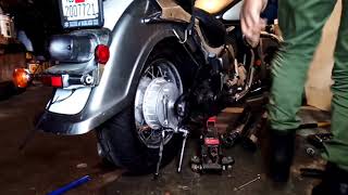 Changing the Tire of a Suzuki VL800 [upl. by Euqinor]