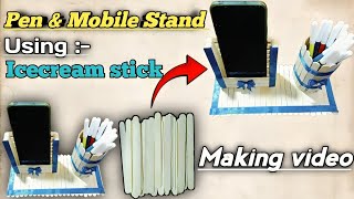 Making A Mobile amp Pen Stand Using Ice Cream Stick  Wastmaterial crafts craft easy viralvideo [upl. by Econah]