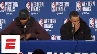 Kevin Durant Steph Curry dodge question about Klay Thompsons 2016 playoff game vs Thunder  ESPN [upl. by Ophelie]