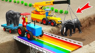 Diy tractor making mini Rainbow Concrete Bridge  diy Crane Tractor rescue Elephants  HP Mini [upl. by Aiel]