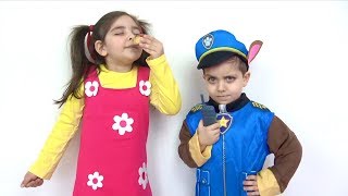 Niloya kostümü giyen Azra Paw Patrol kostümü giyen Selim pretend play Hide and Seek video for kids [upl. by Modie]