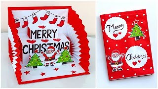 Christmas pop up card 2023  Merry christmas greeting card making  Christmas card handmade [upl. by Fabiolas232]