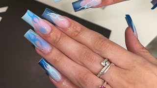 Blue Chrome French Nails w Airbrush  Watch Me Work  Chrome Nails  Airbrush Nails [upl. by Ninnahc614]