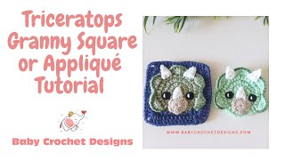 Triceratops Crochet Granny Square or Appliqué [upl. by Herates]