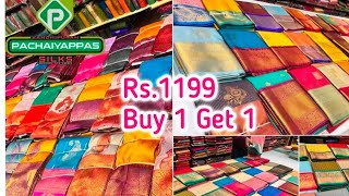 T Nagar Kanchipuram Pachaiyappas Silks New Collections Buy1 Get1 Sarees Semi Silk Soft Silk Sarees [upl. by Corwun]