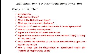 Lease under Transfer of property act  Section 105 to 117 [upl. by Okin]