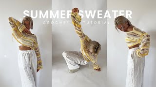 YELLOW SUMMER SWEATER crochet tutorial  sleeves  mesh shrug  4 patterns  mohair [upl. by Gibb800]