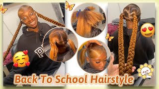 BRAIDED PONYTAIL🧡SLEEK LONG PIGTAIL ON GINGER HAIR TUTORIAL  NO PINS NO GLUE🚫BACK TO SCHOOL HAIR [upl. by Alcina9]