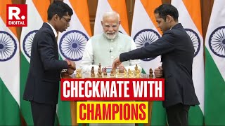 PM Modi Plays Chess With Gold Medalists As He Hosts Indian Chess Olympiad Champions At His Residence [upl. by Emmalynne]