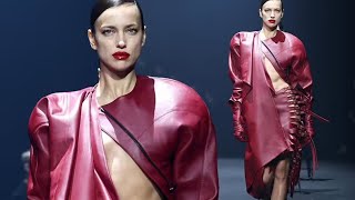 quotIrina Shayk Stuns in Red Leather Coord at Mugler Show  PFWquot [upl. by Ailegnave631]