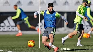 CRISTIANO RONALDO ISCO and BENZEMA score fantastic team goals in Real Madrid training session [upl. by Nesila]