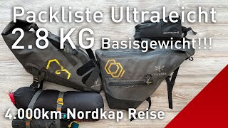 Ultraleicht Packliste für 4000km Nordkap Radreise Bikepacking Ausrüstung 🇸🇪🇫🇮🇳🇴 [upl. by Yrek]