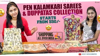 Pen Kalamkari Sarees amp Duppatas Collection 😍 Starts from 550Rs 😱  Kalamkari Printed Sarees yt [upl. by Elocon]