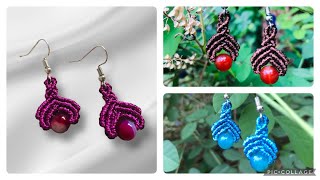 DIY Macramé simple earrings  easy for beginner [upl. by Suruat314]