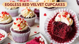 EGGLESS RED VELVET CUPCAKES WITH CREAM CHEESE FROSTING  SOFT FLUFFY RED VELVET CUPCAKES NO EGGS [upl. by Avirt200]