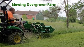 Mowing this Overgrown Vacant Ohio Farm  JD 1025R amp Kubota L4400 with mowingmatt [upl. by Ruben]