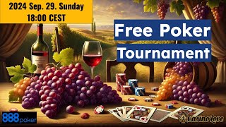 Free Poker Tournament Freeroll at 888 Poker  2024 September 29 Sunday 1800 CEST [upl. by Cirdec]