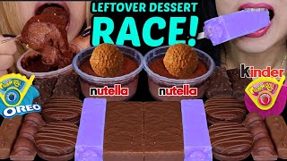 ASMR LEFTOVER DESSERT RACE NUTELLA CHOCOLATE MOUSSE CAKE PURPLE ICE CREAM BAR GUMMY ROLL CANDY 먹방 [upl. by Lezah148]