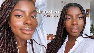 full face of NEW DRUGSTORE makeup  dark skin [upl. by Yung]