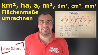 Maßeinheiten umrechnen  Flächenmaße  km² ha a m² dm² cm² mm²  Lehrerschmidt [upl. by Ninette370]