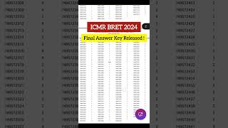 FINAL ANSWER KEY RELEASED ICMR BRET 2024 shorts icmr lifescienceexam csirnet icmr2024 [upl. by Lon]