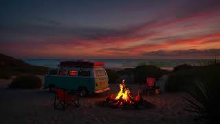 Campfire on the Beach Sounds for Sleep  Relaxing Fire Crackling amp Ocean Waves Ambience [upl. by Tterb]