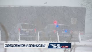 Parts of I94 shutdown for hours after heavy snow high winds cause several crashes [upl. by Dottie401]