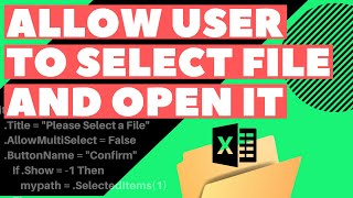 Excel VBA Macro Allow User to Select File to Open with Dialog Box [upl. by Roxine]