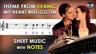 My Heart Will Go On  Sheet Music with Easy Notes for Recorder Violin  Piano Backing Track [upl. by Eenalem]