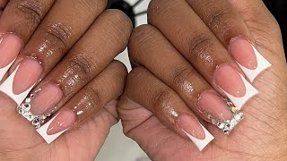 White French Tip w Blinged Out French 🤍 Duck Nails [upl. by Aivekal378]