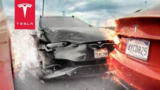 TESLA DRIVER CAUSE MASSIVE TESLA CRASH [upl. by Arty382]